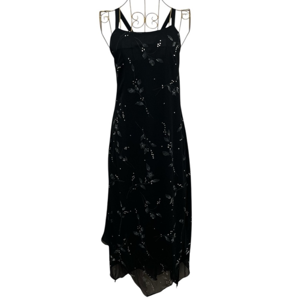 AGB Byer California Vintage 90s Sparkle Floral Spaghetti Strap Midi Dress US 12